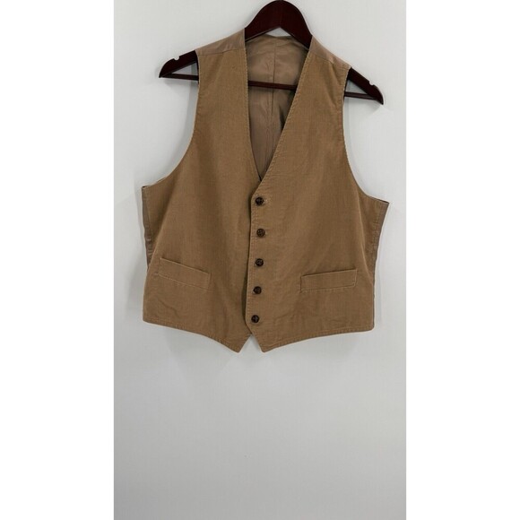 Vintage 70s Farah Corduroy Tan Blazer and Vest Leather Buttons See Measurements - Picture 11 of 16